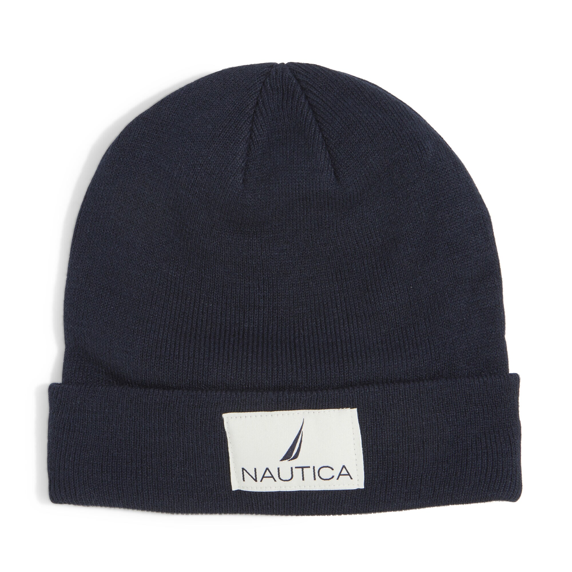 KNIT PATCH CUFF HAT,Navy,large