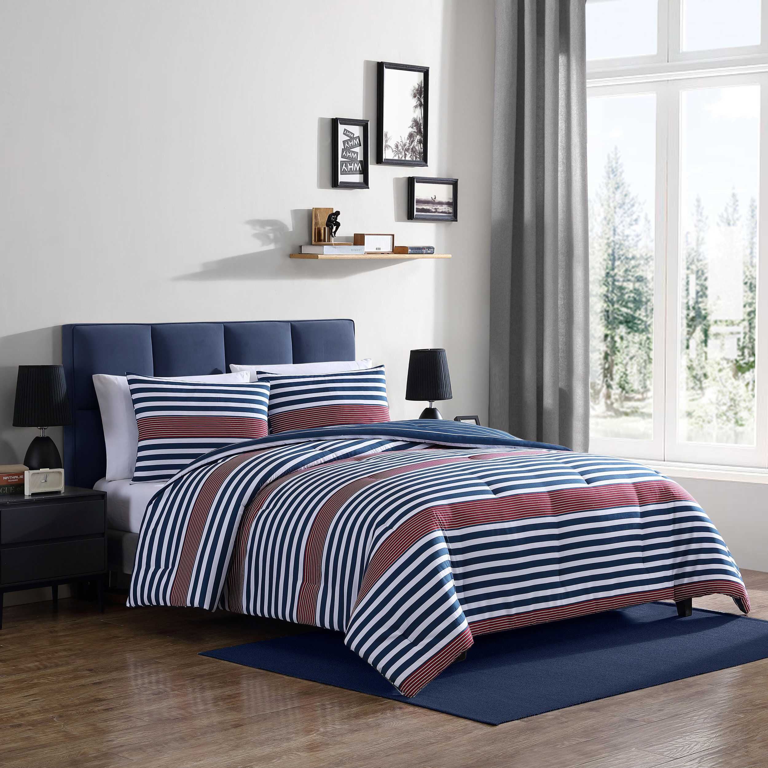 Kennedy Stripe Navy King Comforter & Sham Set | Nautica
