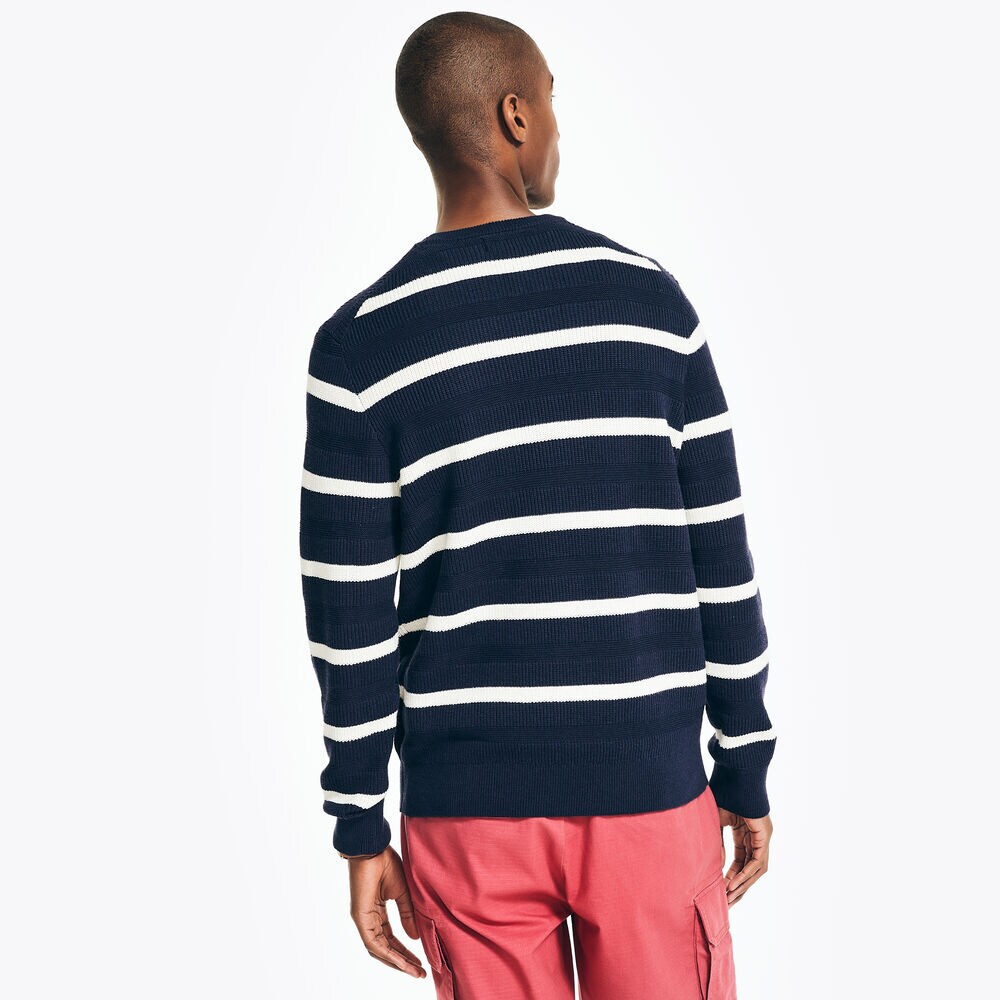 NAVTECH TEXTURED STRIPED CREWNECK SWEATER,Navy,large