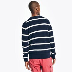 NAVTECH TEXTURED STRIPED CREWNECK SWEATER,Navy,large