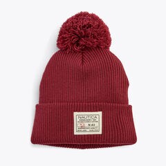 Rib-Knit Pom Hat,New Pink,large
