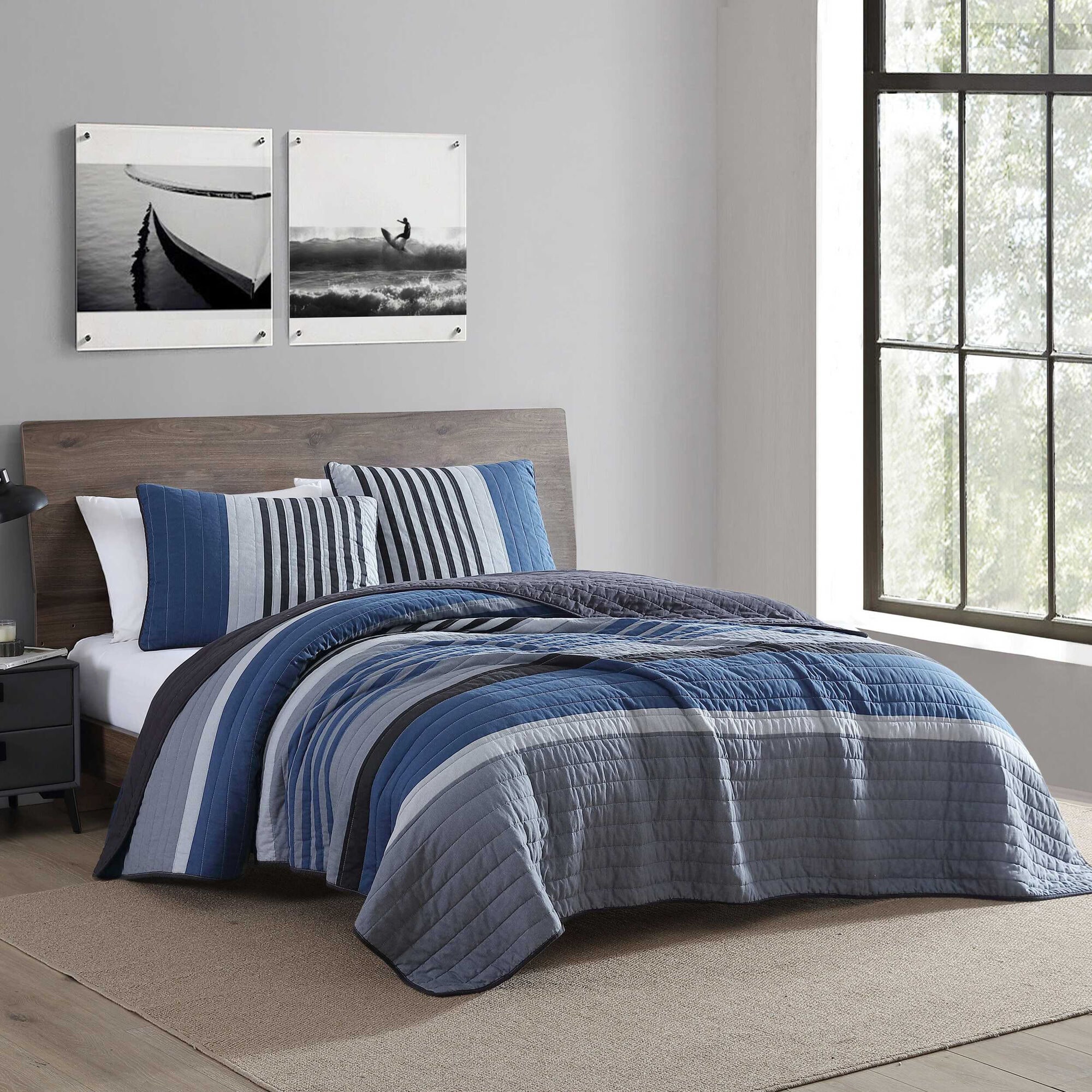 Rendon Charcoal King Quilt & Sham Set,Grey Heather,large