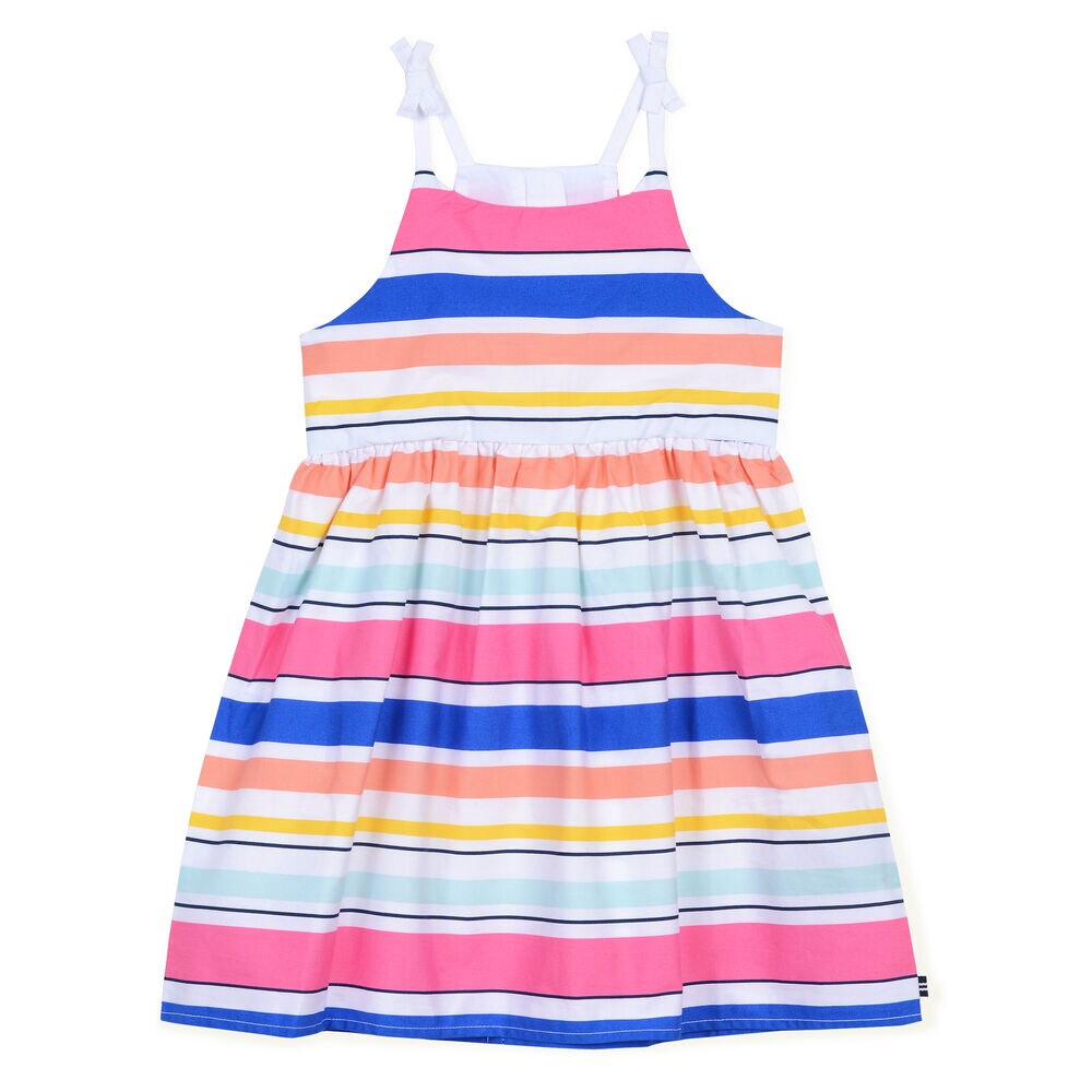 Girls' Woven Dress in Multistripe,Port Scarlet,large