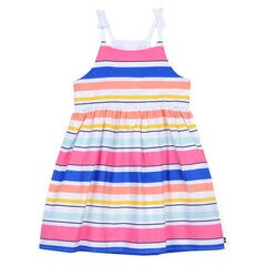 Girls' Woven Dress in Multistripe,Port Scarlet,large