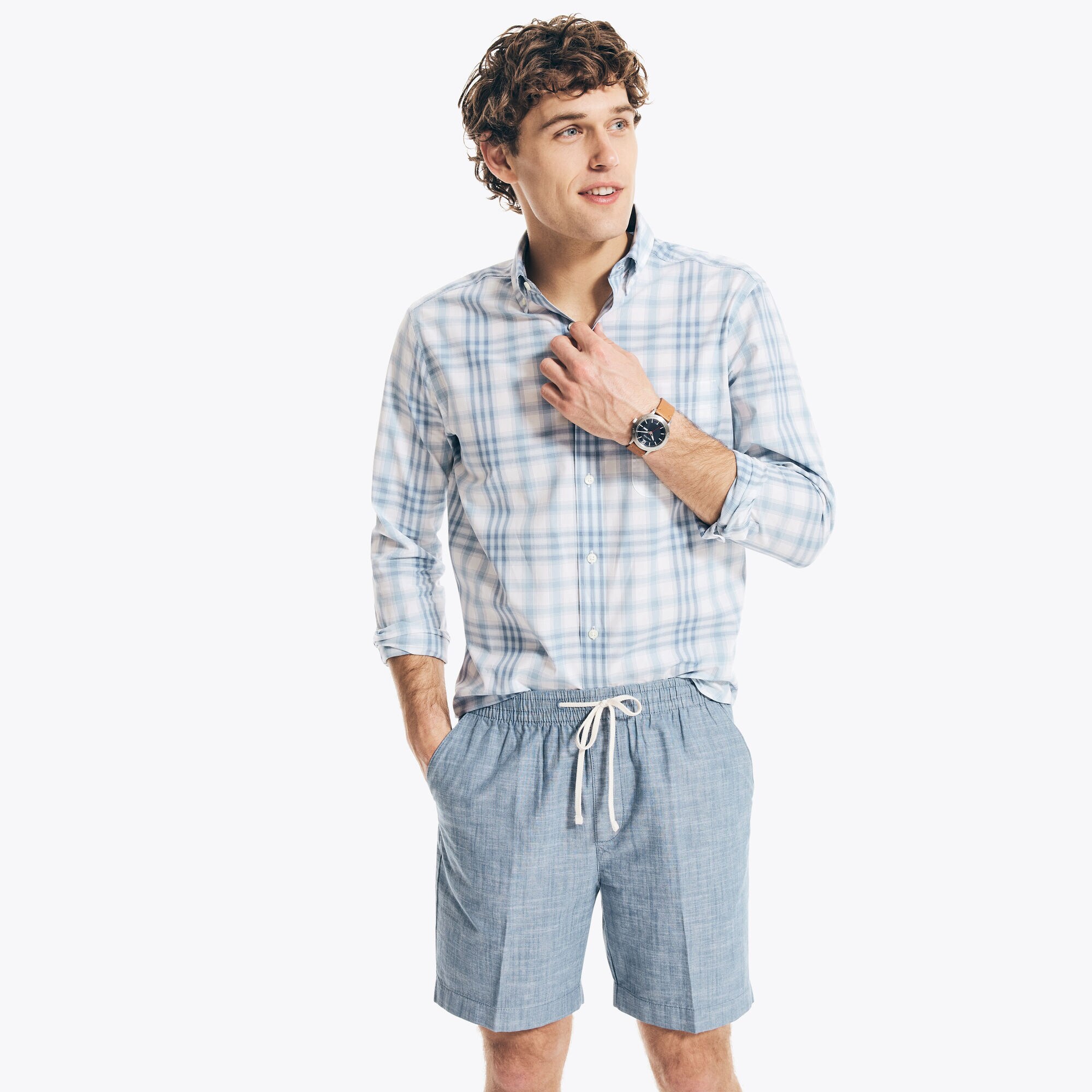 PLAID POPLIN SHIRT,Bright White,large