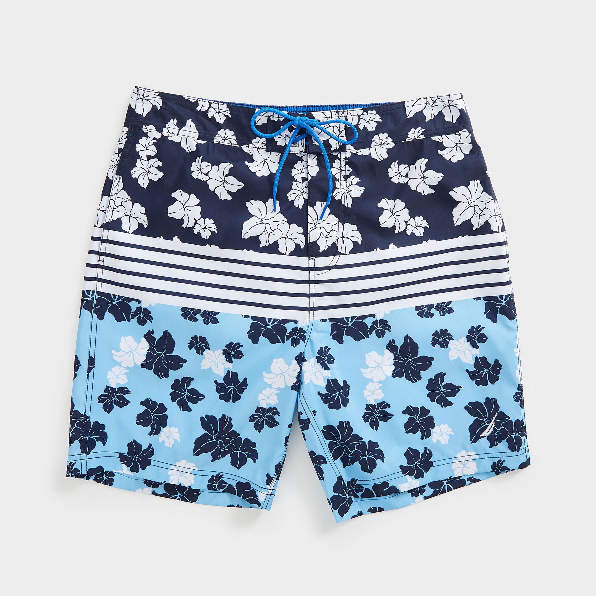 8" STRIPE FLORAL PRINT SWIM,Alaskan Blue,large