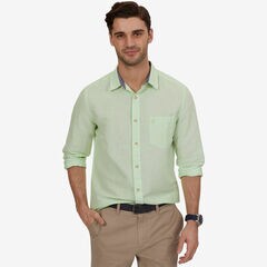 Classic Fit Linen Blend Shirt,Green Spruce,large