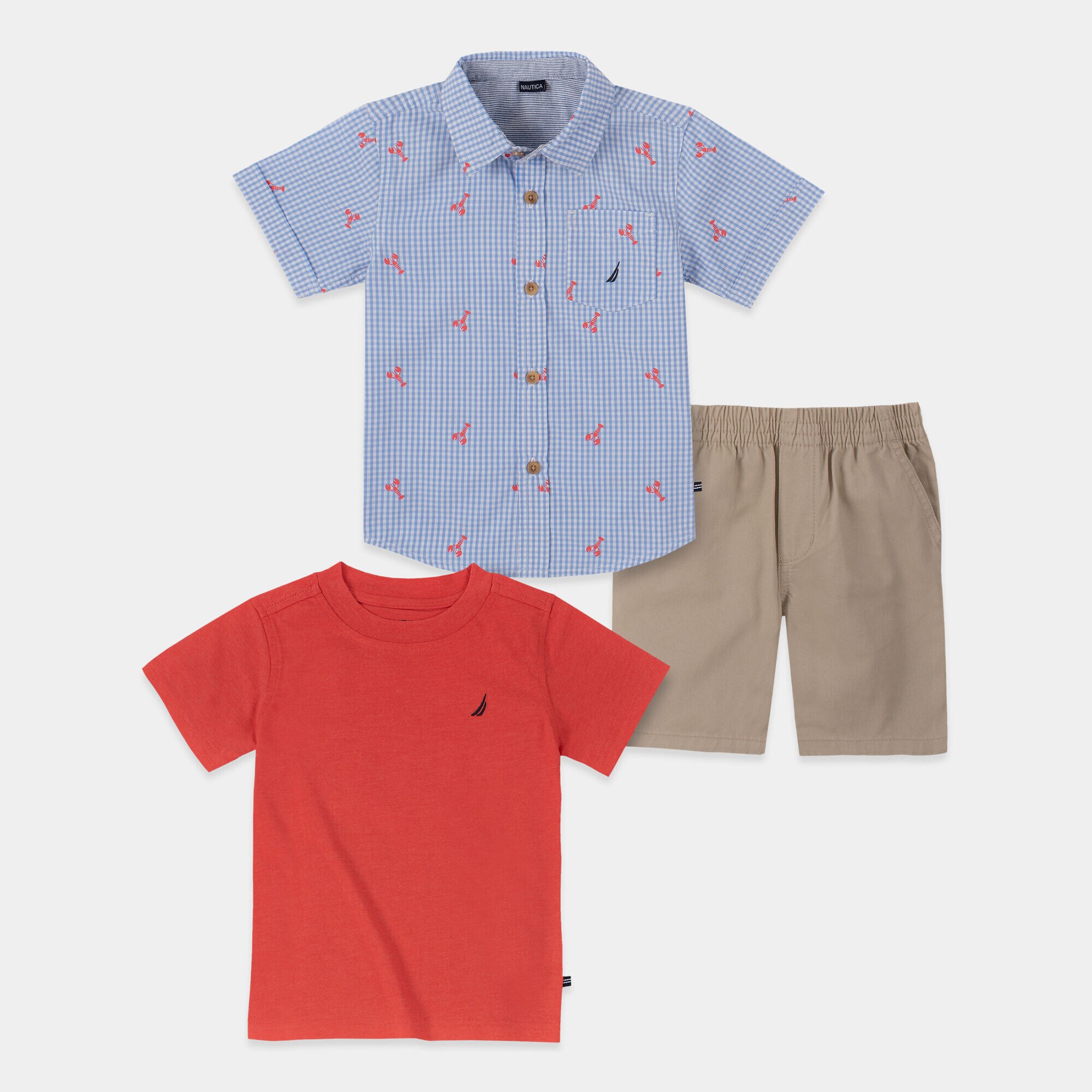 TODDLER BOYS' PLAID LOBSTER PRINT WOVEN 3PC SHORT SET (2T-4T),Aquadream,large