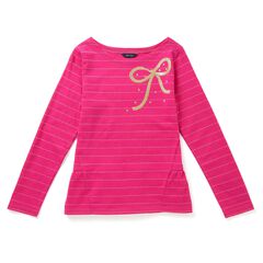 Little Girls' Metallic Stripe Bow Top (4-7),Lure Red Heather,large