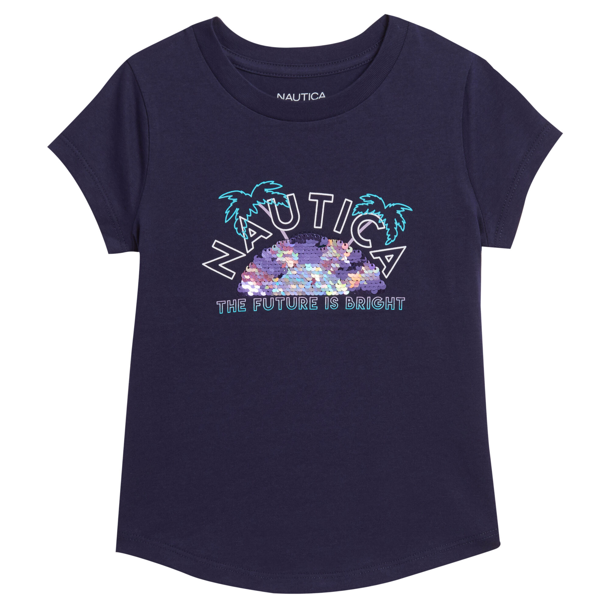 GIRLS' FUTURE IS BRIGHT T-SHIRT (8-16),Navy,large