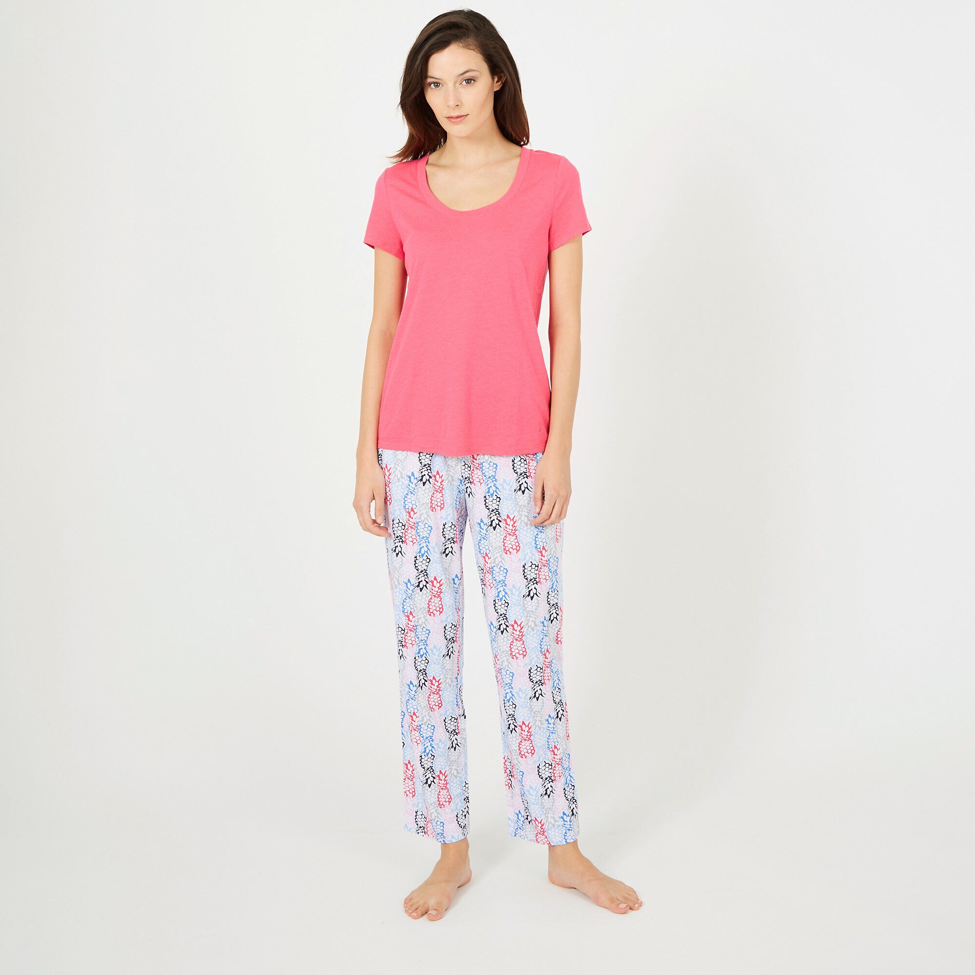 Pineapple Motif Pajama Set,Bright White,large
