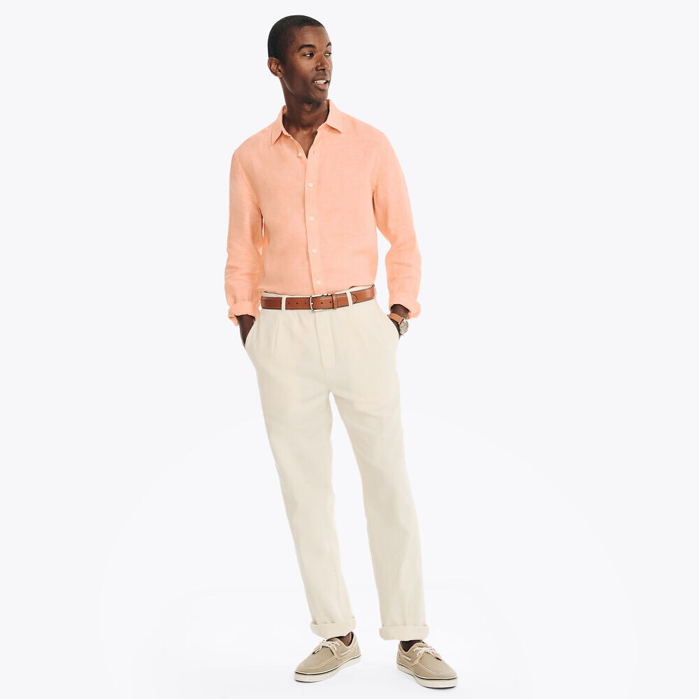 Linen Pleated Trouser Pant,Natural,large