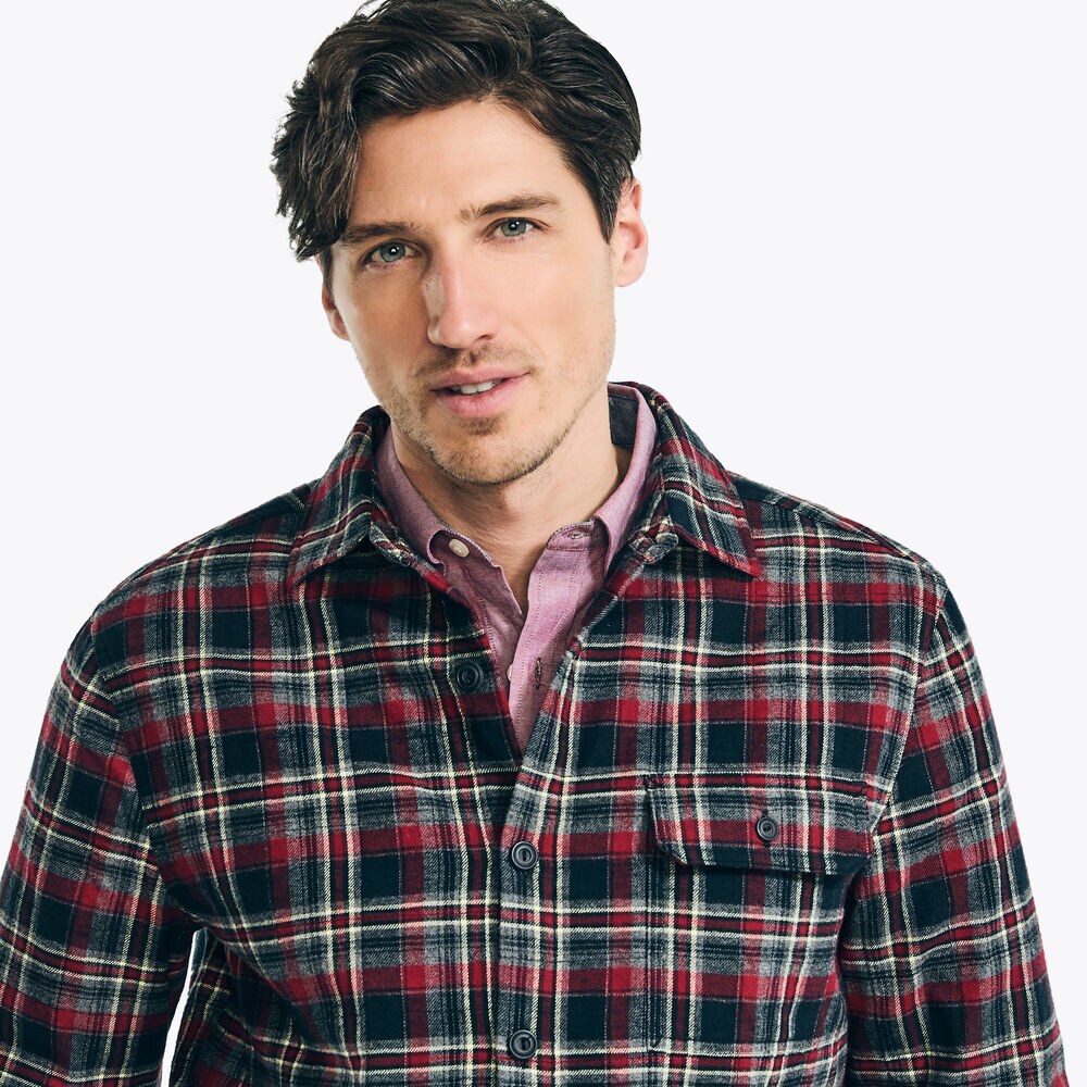 Quilted Flannel Shirt Jacket,Grey Heather,large