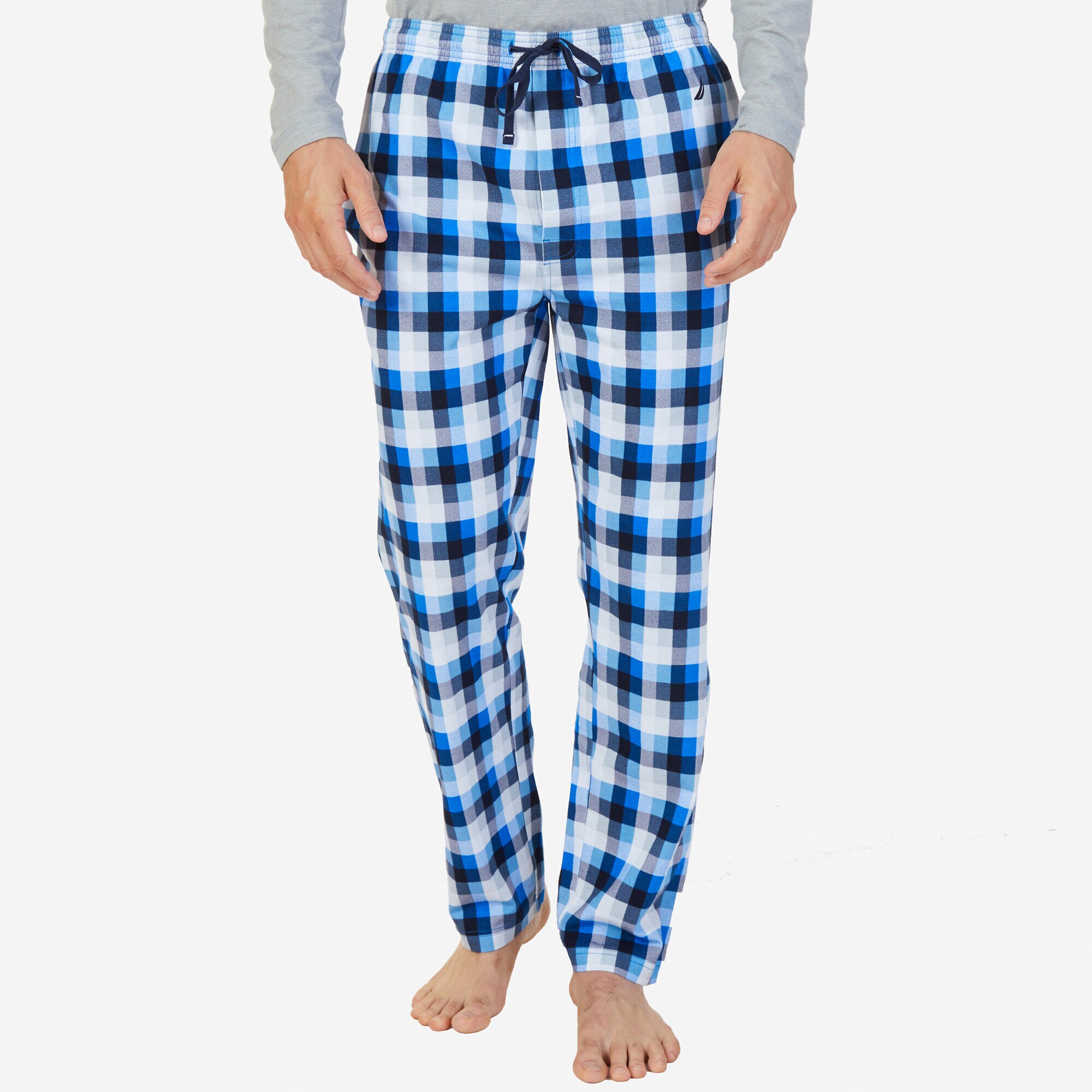 Plaid Sueded Jersey Pajama Pants,True Navy,large