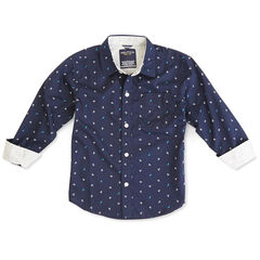 Boys' Printed Button-Down Shirt (8-20),Riviera Blue,large
