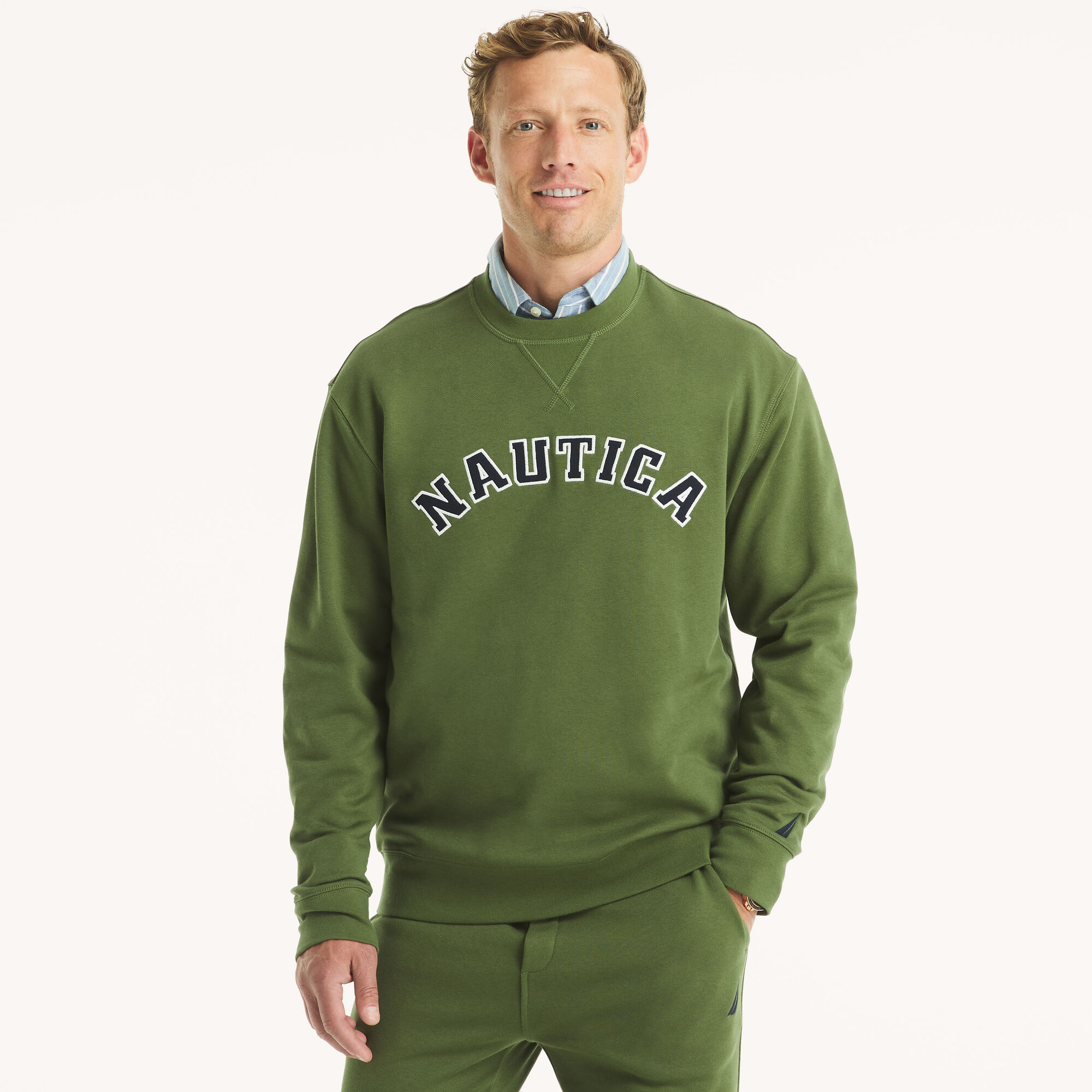 Deck Fleece Crewneck Sweatshirt,Water Boy Green,large