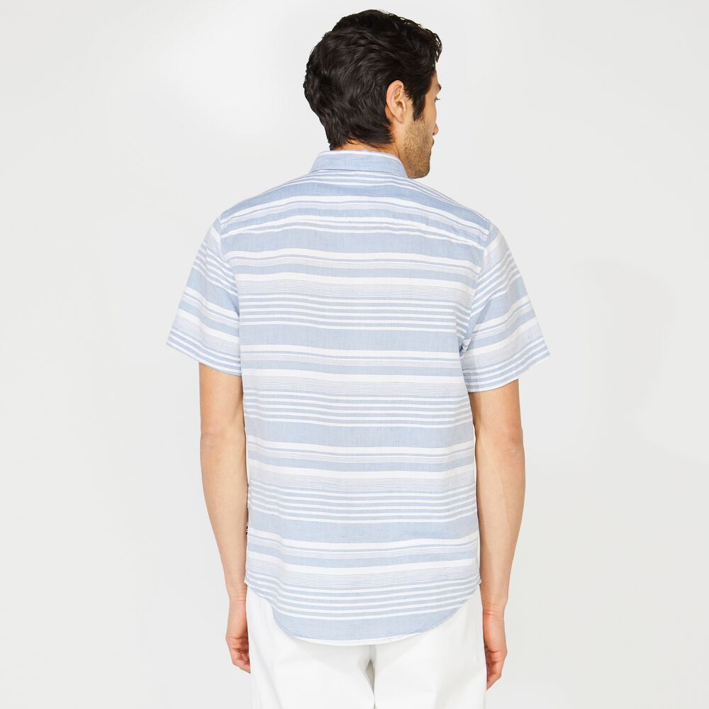 STRIPED LINEN SHORT-SLEEVE SHIRT,Star Sapphire,large