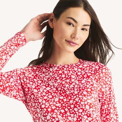 Printed Long-Sleeve Rash Guard Swim Shirt,Classic Red,large