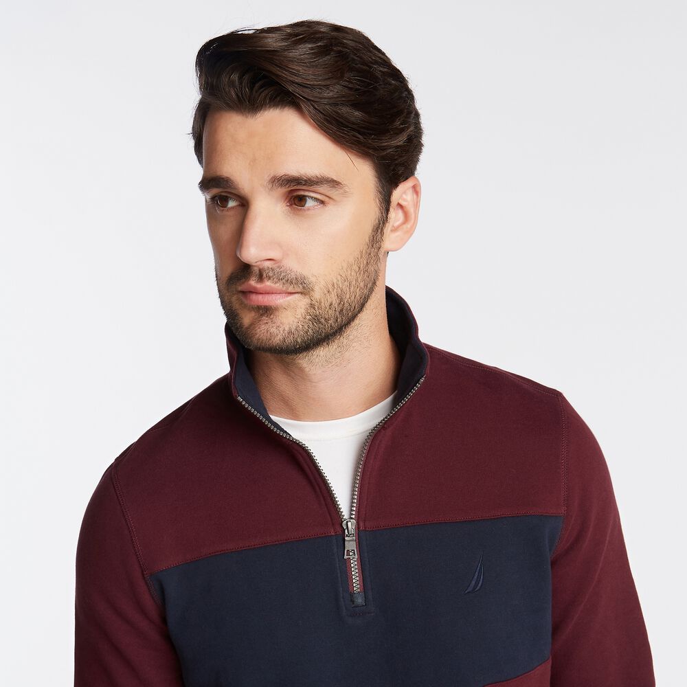 QUARTER-ZIP COLORBLOCK FLEECE PULLOVER,Royal Burgundy,large