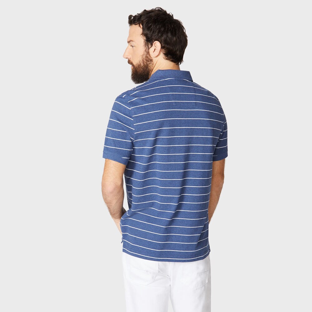 Classic Fit Mesh Polo in Breton Stripe,Stellar Blue Heather,large