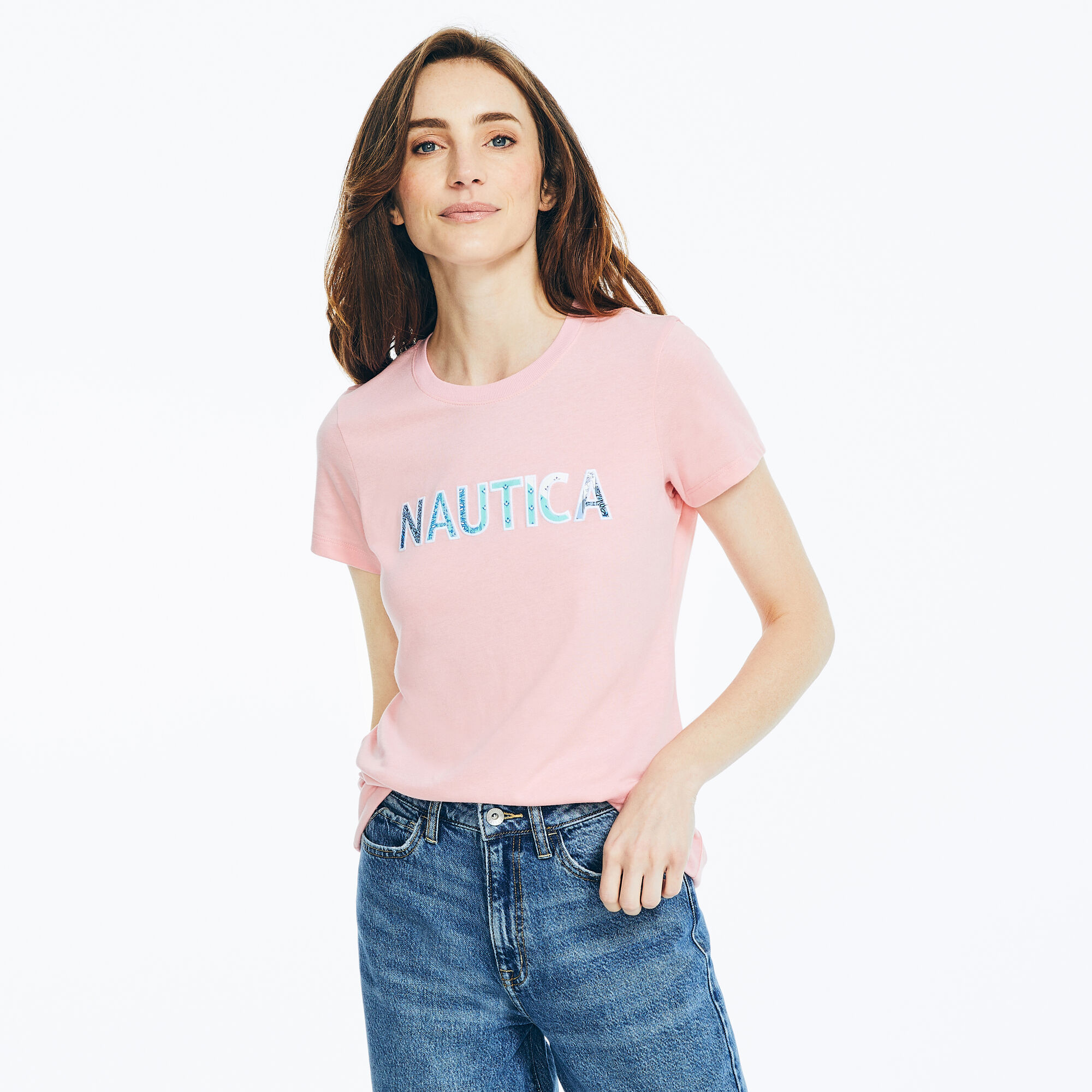 SUSTAINABLY CRAFTED EMBROIDERED LOGO GRAPHIC T-SHIRT