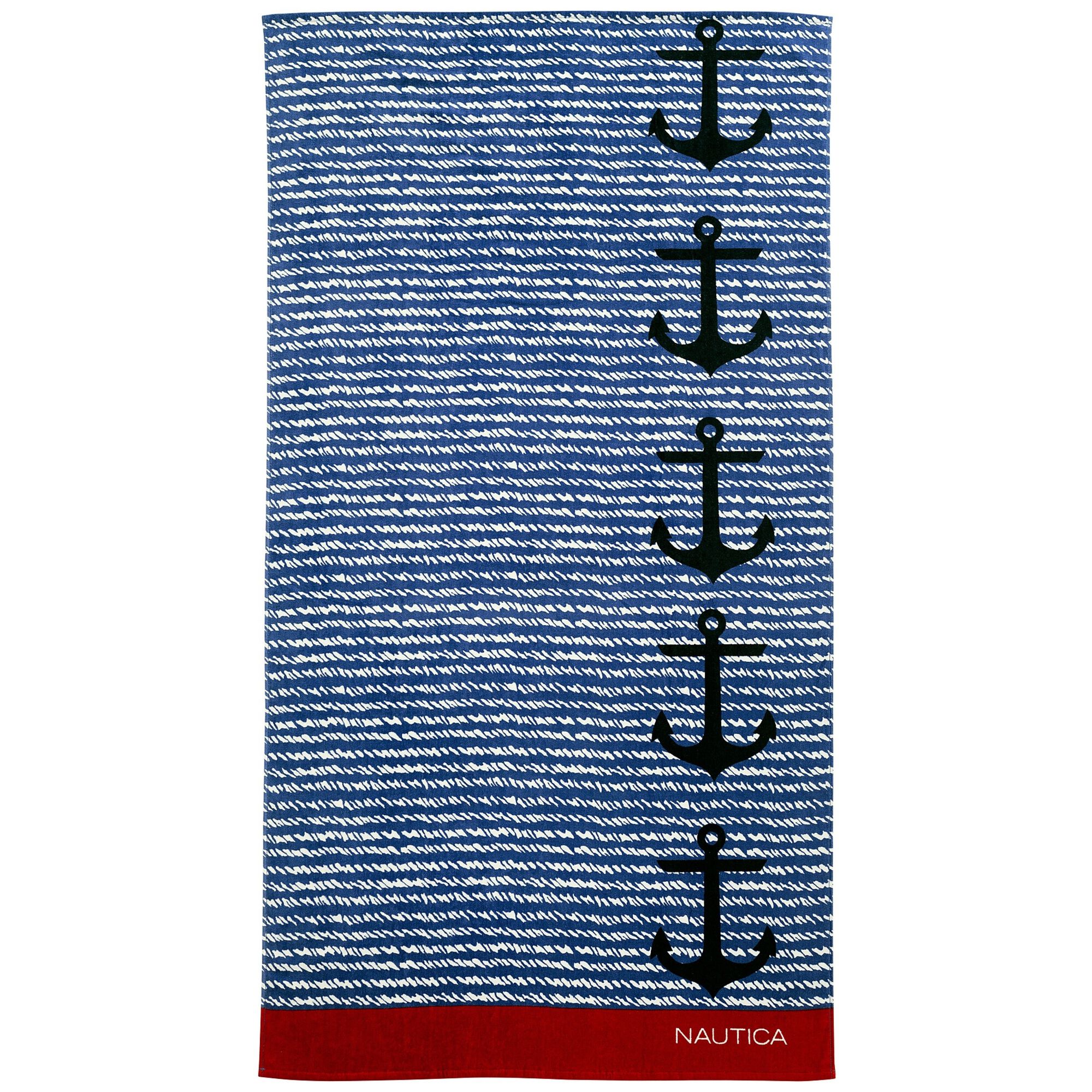 ANCHOR PRINT STRIPE BEACH TOWEL,Ice Blue,large