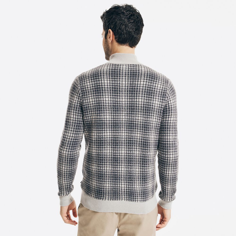 SUSTAINABLY CRAFTED PLAID QUARTER-ZIP SWEATER,Cliff Grey,large