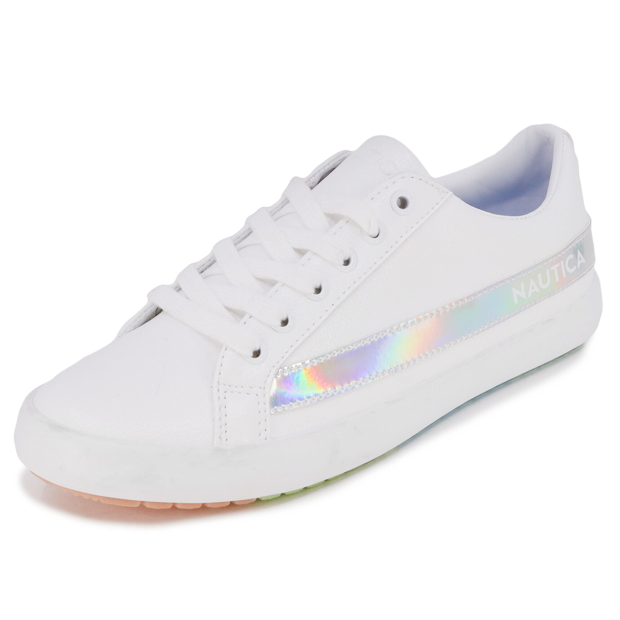 RAINBOW IRIDESCENT STRIPE LOGO SNEAKER,Antique White Wash,large