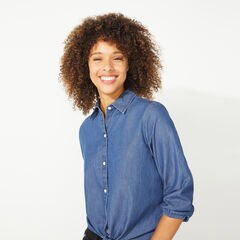 NAUTICA JEANS CO. TIE FRONT CHAMBRAY SHIRT,Noon Blue,large