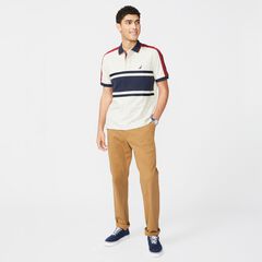 CLASSIC FIT COLORBLOCK STRIPE-SLEEVE POLO,Oatmeal Heather,large