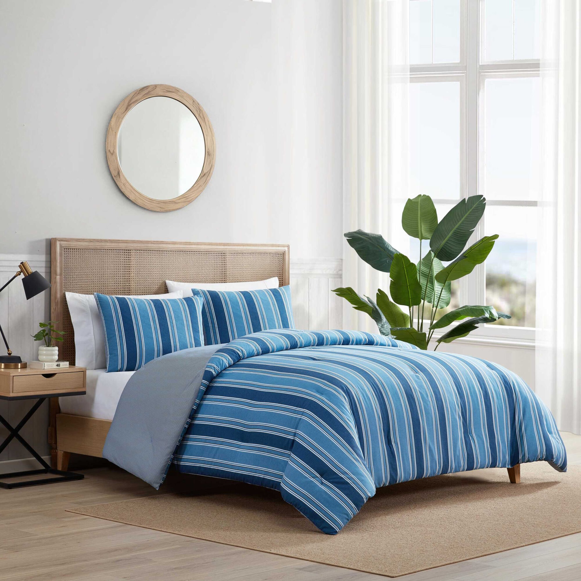 Gilpin Stripe Blue King Comforter Set,Light Tide Water Wash,large