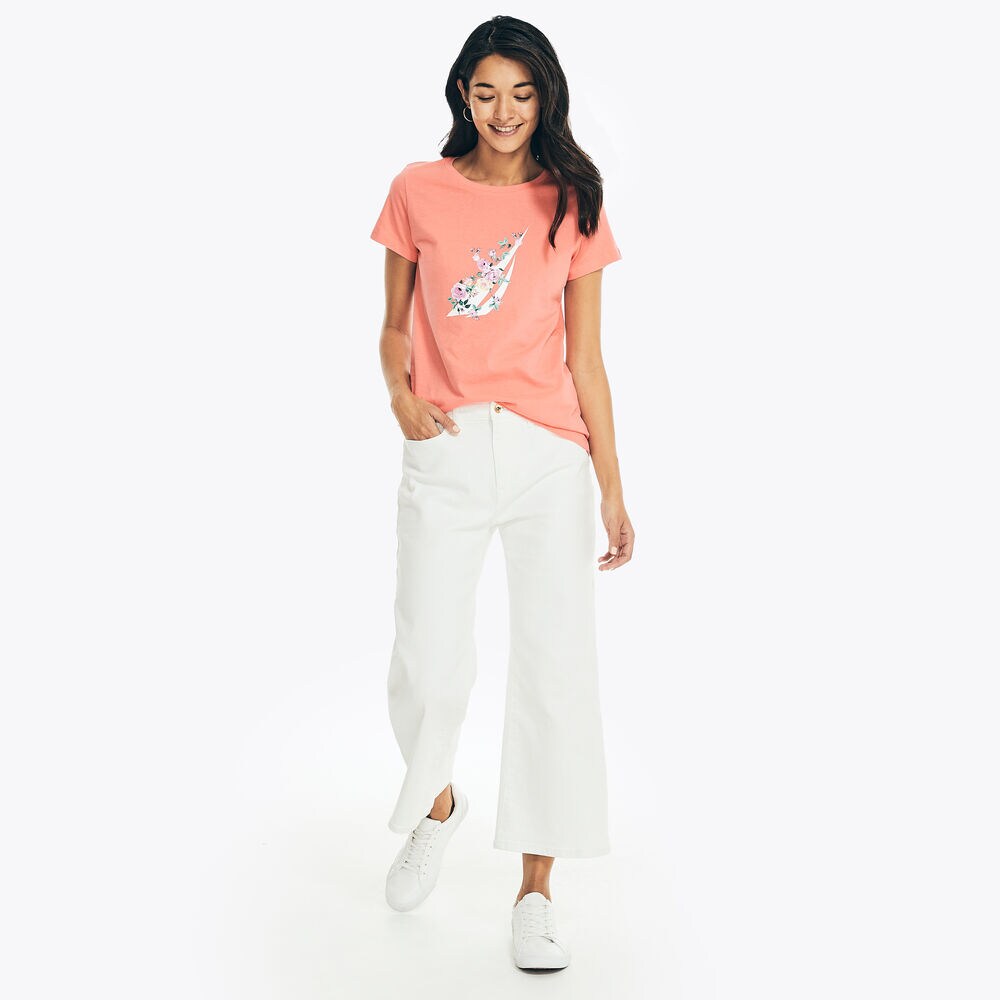 EMBROIDERED FLORAL BRAND ICON GRAPHIC T-SHIRT,Sugar Coral,large