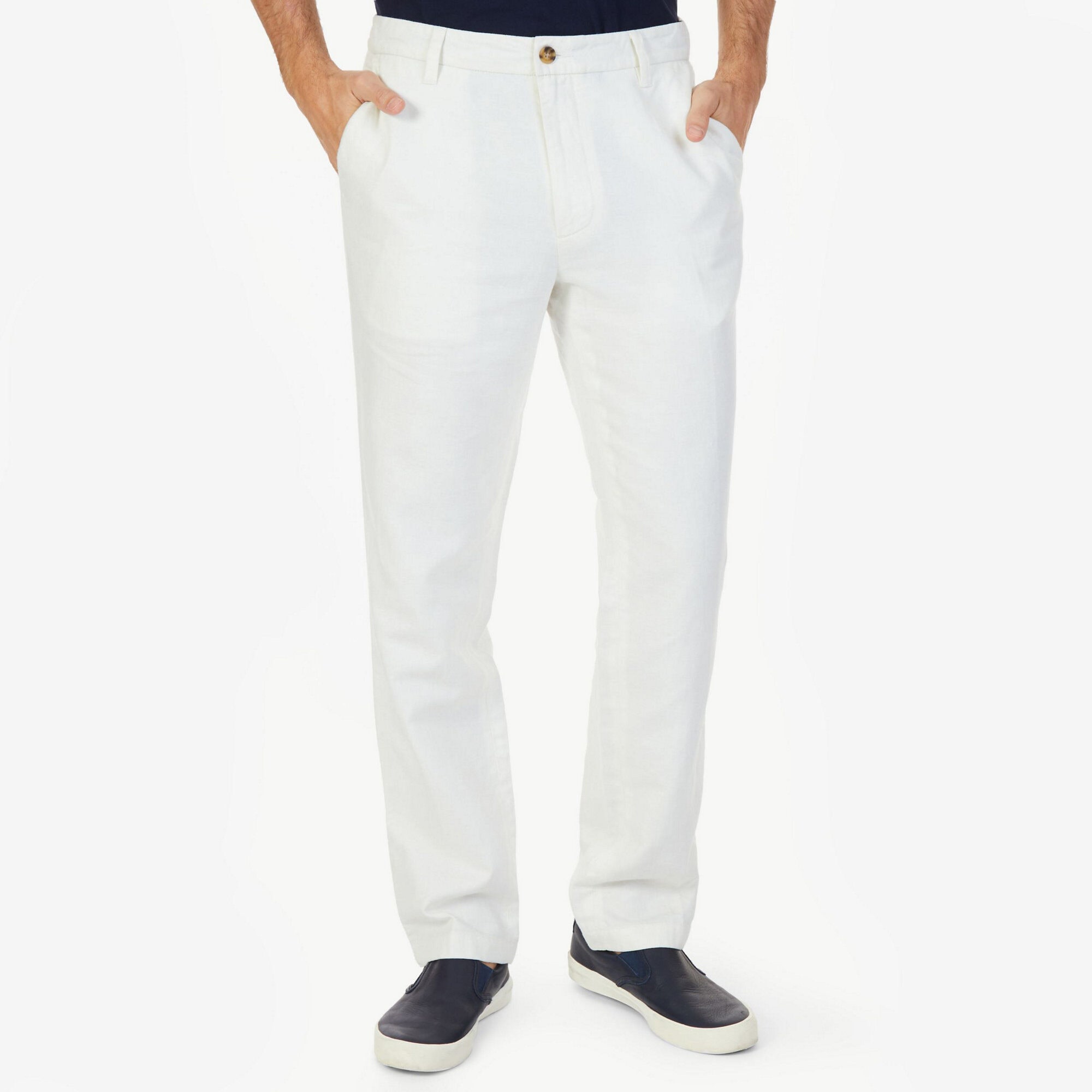 Flat Front Classic Fit Linen-Blend Pants,Marshmallow,large