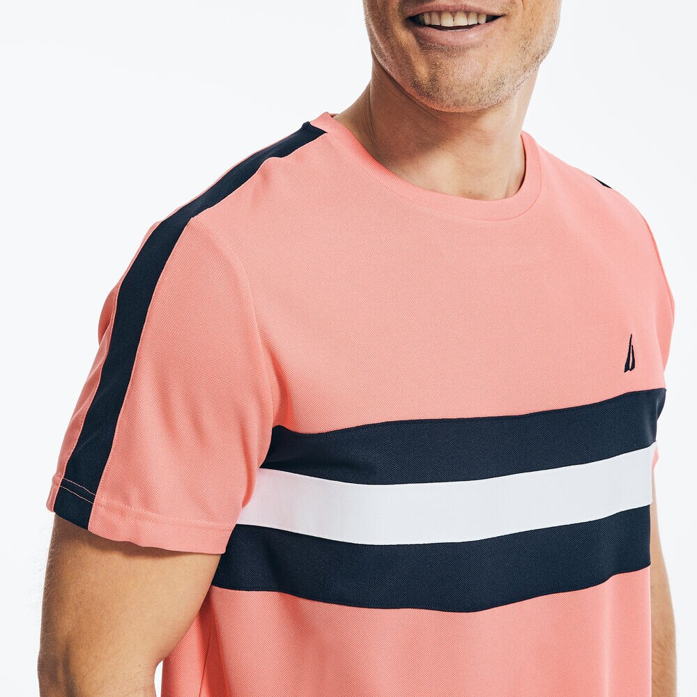 NAVTECH SUSTAINABLY CRAFTED CHEST-STRIPE T-SHIRT,Sugar Coral,large