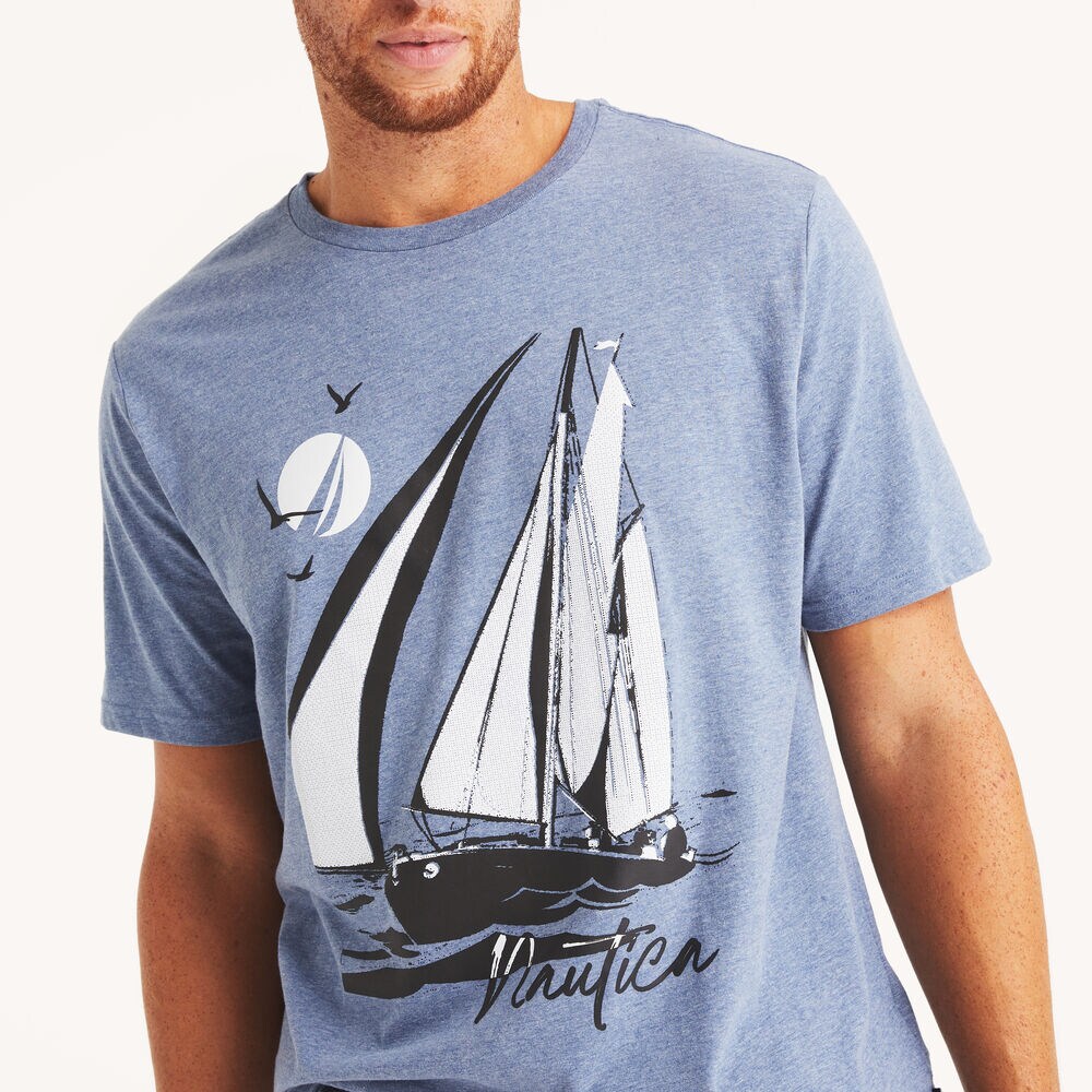 Big & Tall Sailboat Graphic T-Shirt,Anchor Blue Heather,large