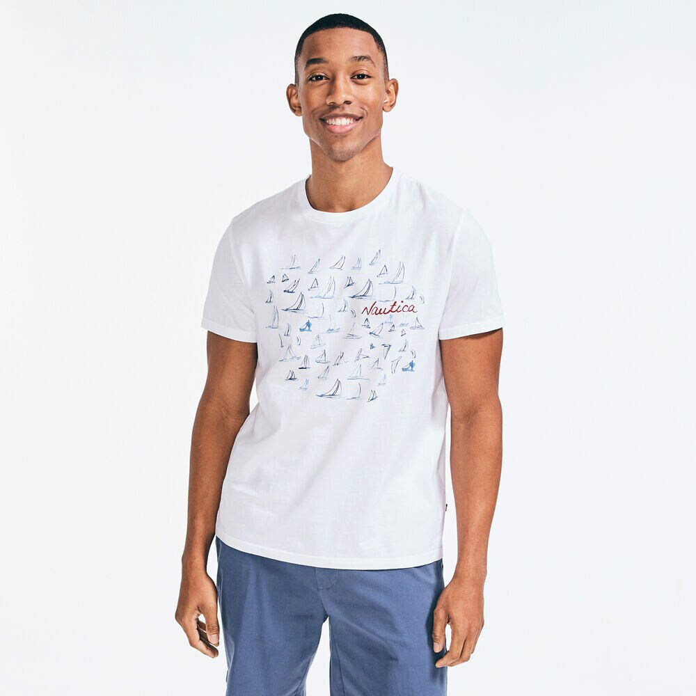 Sailing Watercolor Graphic T-Shirt,Bright White,large