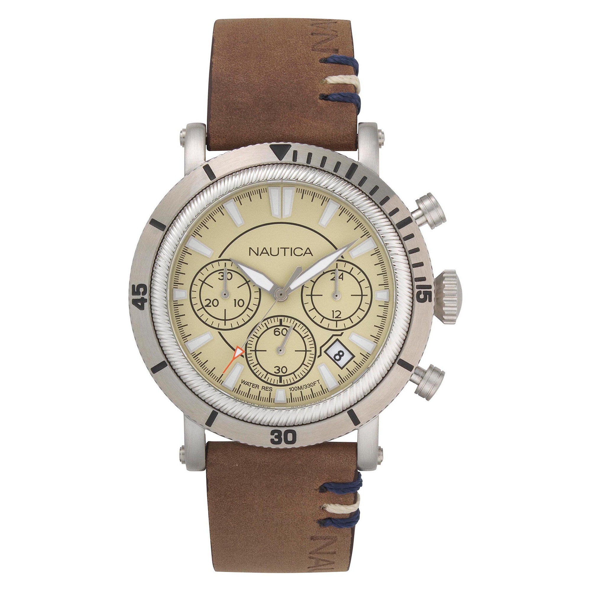 Fairmont Chronograph Watch with Leather Band,Multi,large