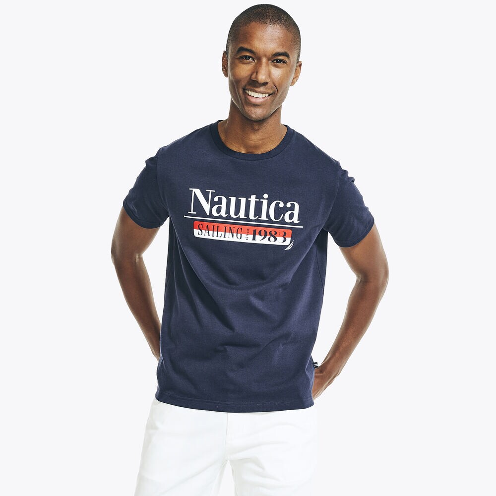 SUSTAINABLY CRAFTED GRAPHIC T-SHIRT,Navy,large