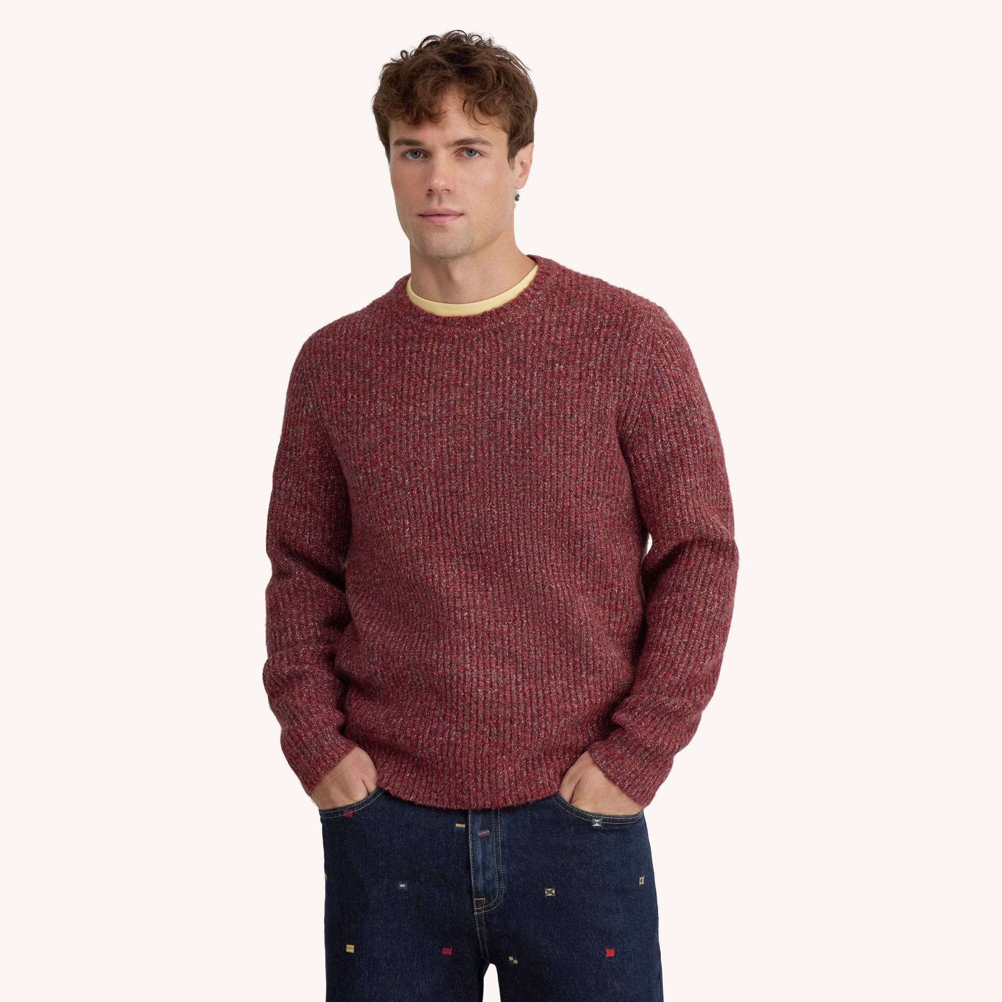 Donegal Textured Crewneck Sweater,Parfait Pink,large