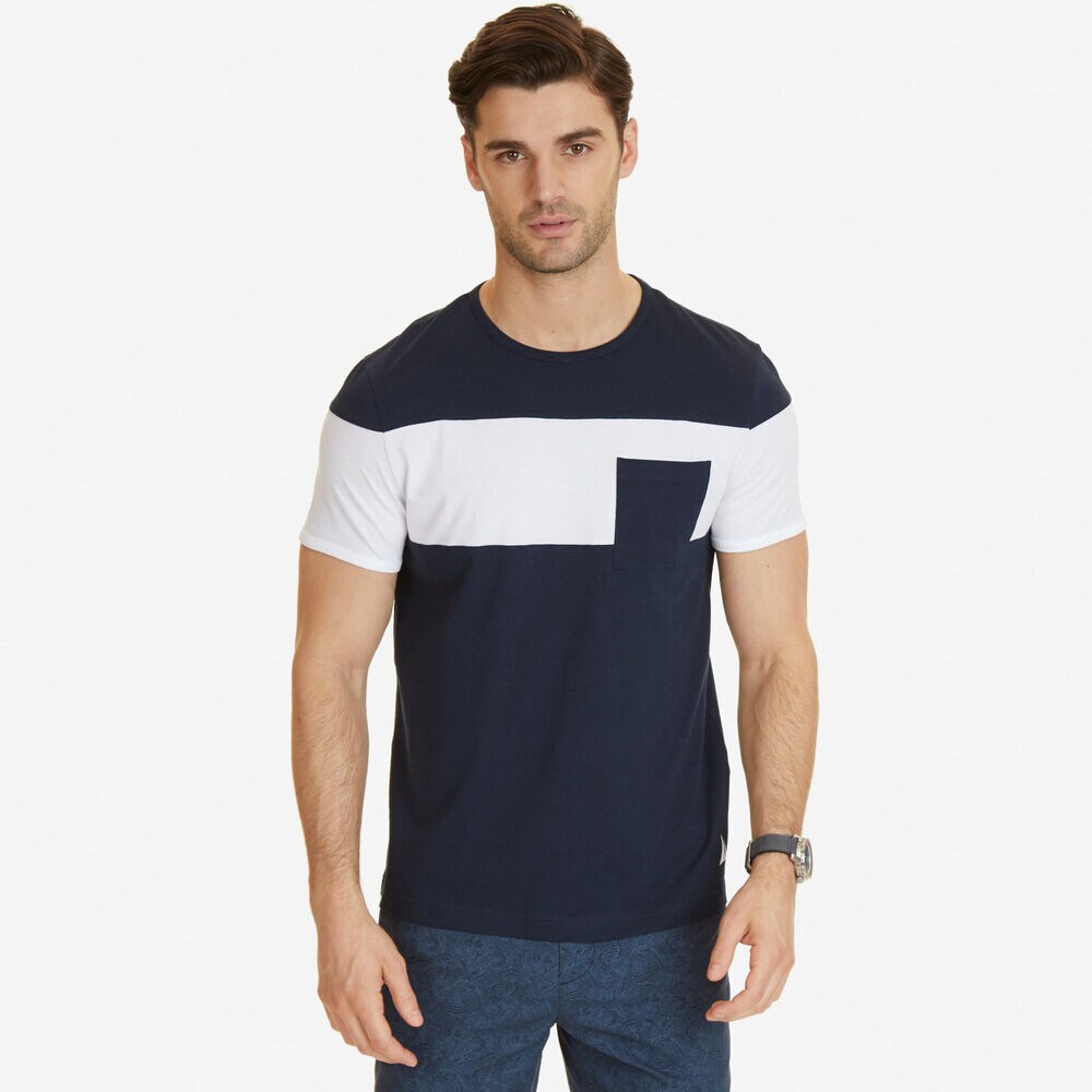 Color Block T-Shirt,Navy,large