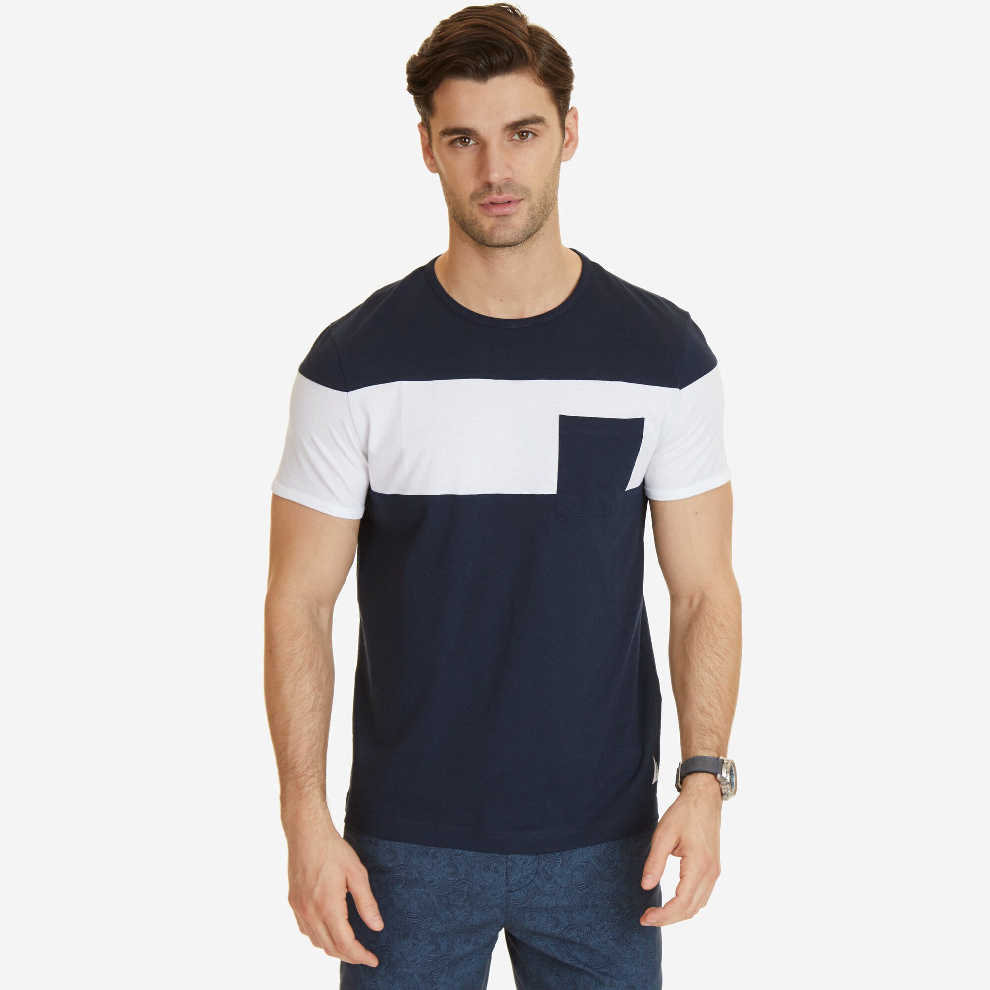 Color Block T-Shirt,Navy,large