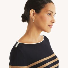 Striped Boatneck Sweater,Navy,large