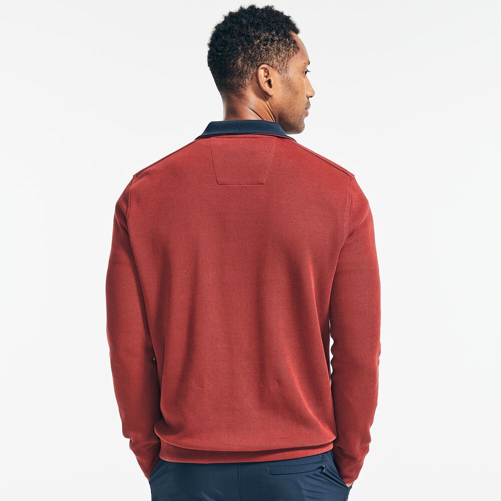 QUARTER-ZIP FRENCH-RIBBED SWEATER,Flamingo,large