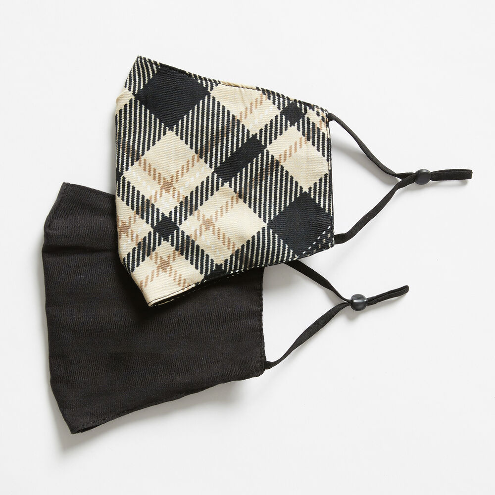 PLAID AND SOLID REUSABLE FACE MASK, 2 PACK,Military Tan,large