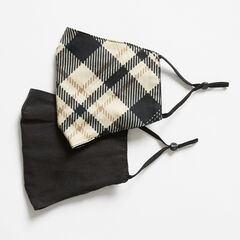 PLAID AND SOLID REUSABLE FACE MASK, 2 PACK,Military Tan,large