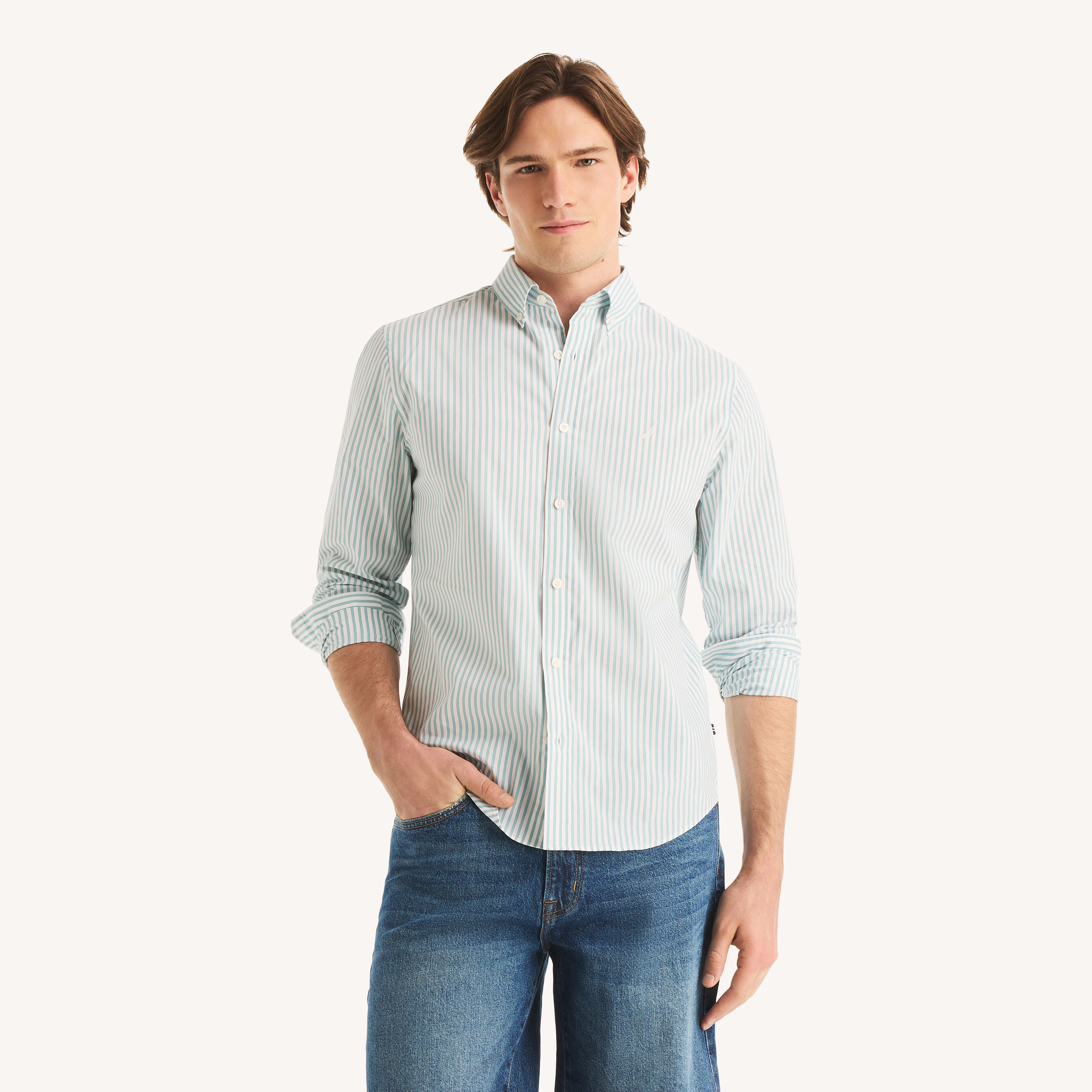 Veldox ロンスプ Classic Fit Wrinkle-Resistant Striped Shirt | Nautica