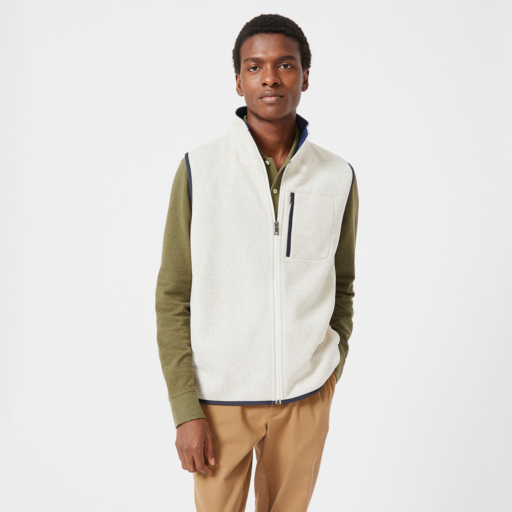 BRAND ICON FLEECE VEST,Oatmeal Heather,large