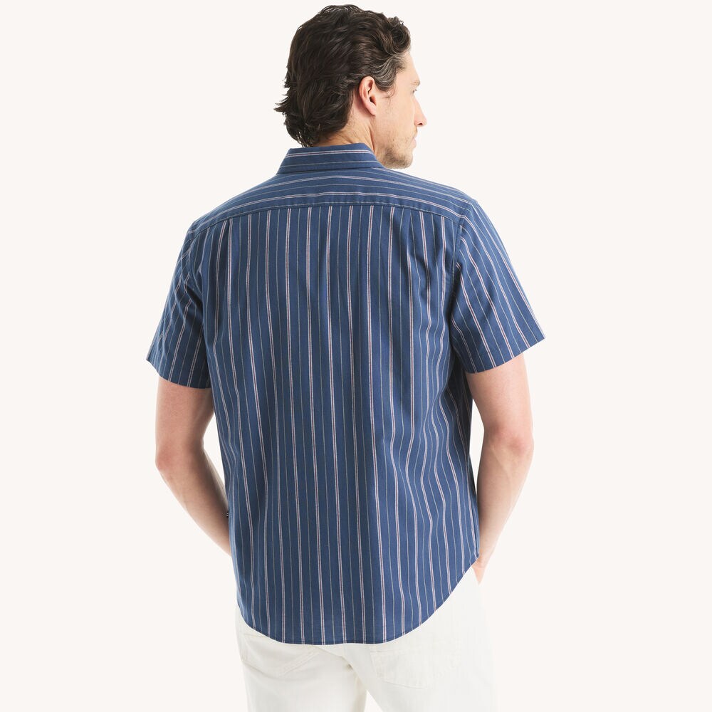 Striped Oxford Short-Sleeve Shirt,Lapis Blue,large