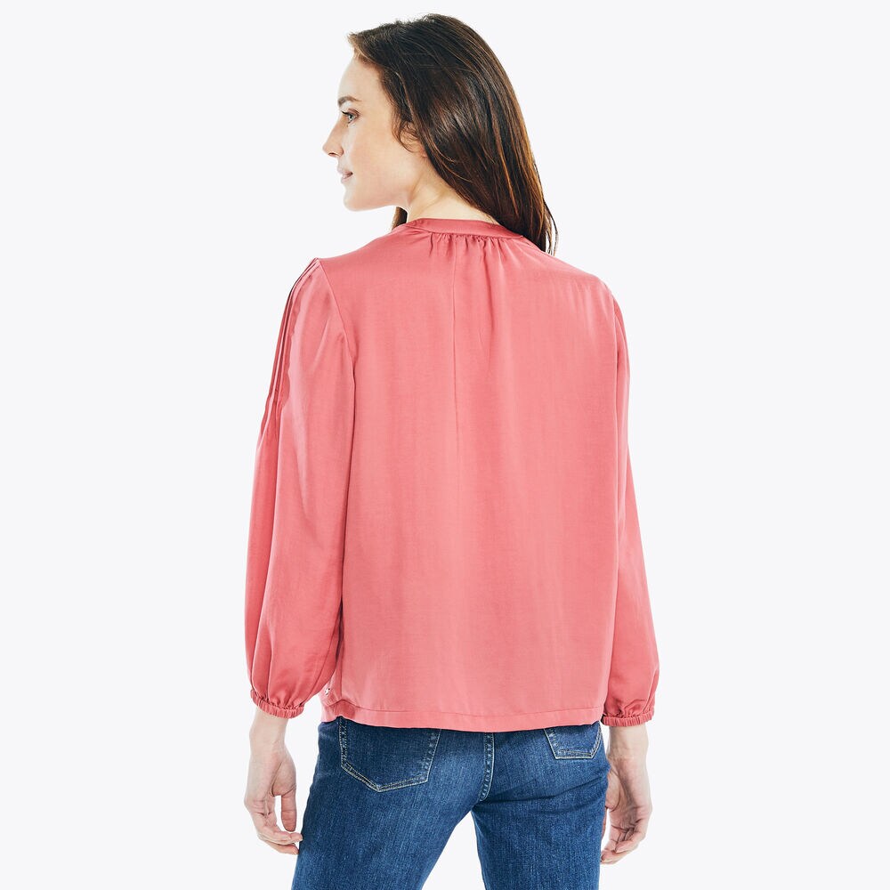 PINTUCK SPLIT-NECK TOP,Shore Rose,large