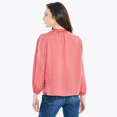 PINTUCK SPLIT-NECK TOP,Shore Rose,large
